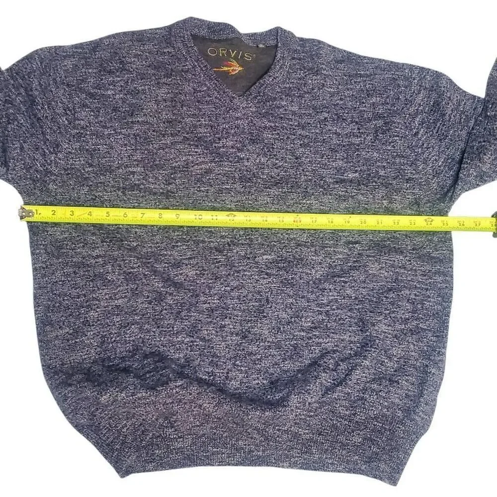 Orvis Mens 100% Merino Wool Blue V Neck Pullover Sweater Size XXL